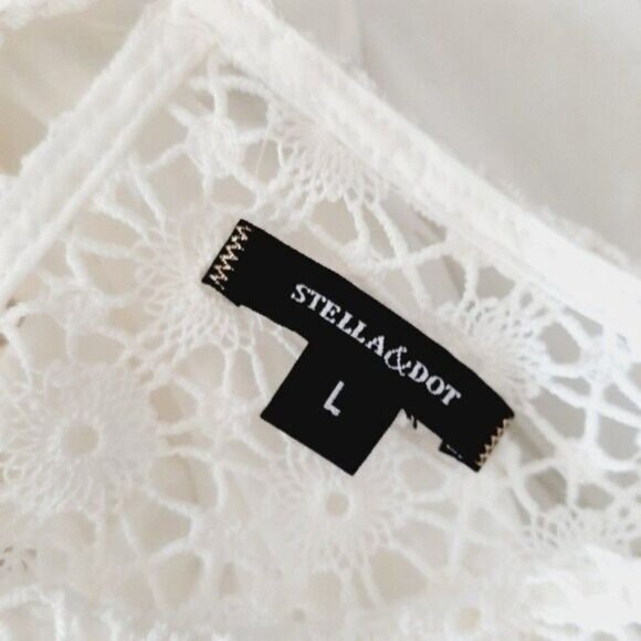 STELLA & DOT Gertie Crochet Eyelet Lace Blouse Boho Top White Sz L - Picture 10 of 12
